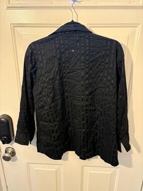 Women's Black Button-Down Shirt - Lightweight Textured Fabric